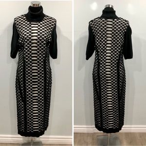 Ashley Stewart knitted bodycon sweater dress 🔲 graphic black+white 🔲 US 12/14